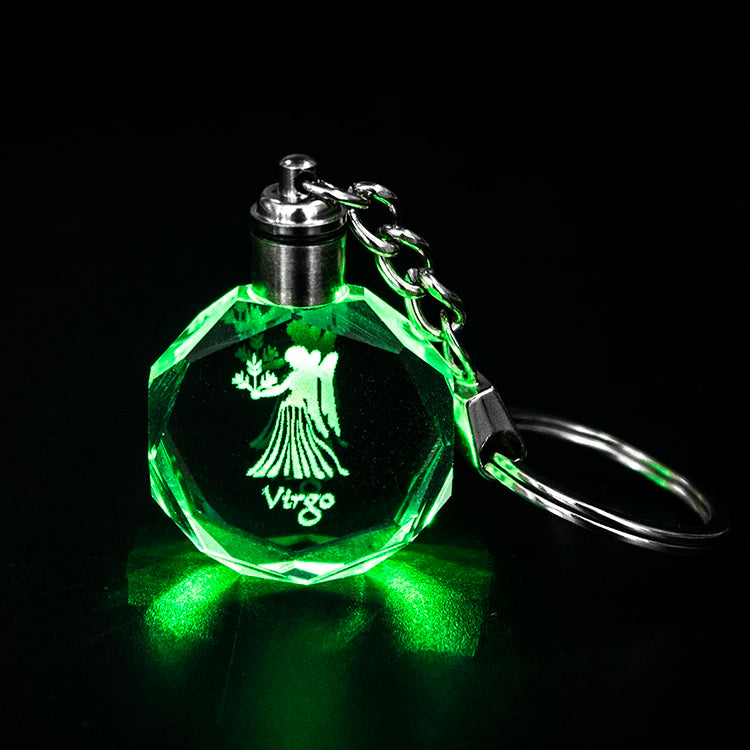 HONOR Fashion Creative Wholesale K9 Blank Crystal LED Key Chains Custom 3D Logo Zodiac Cartoon Print Octagon Shape Wedding