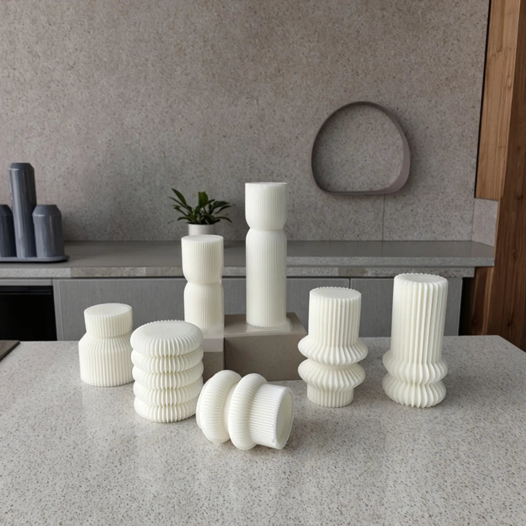 Wholesale DIY Home Decoration Cylinder Aromatherapy Candle Soap Making Mold 3D Geometric Stripe Column Silicone Candle Mold