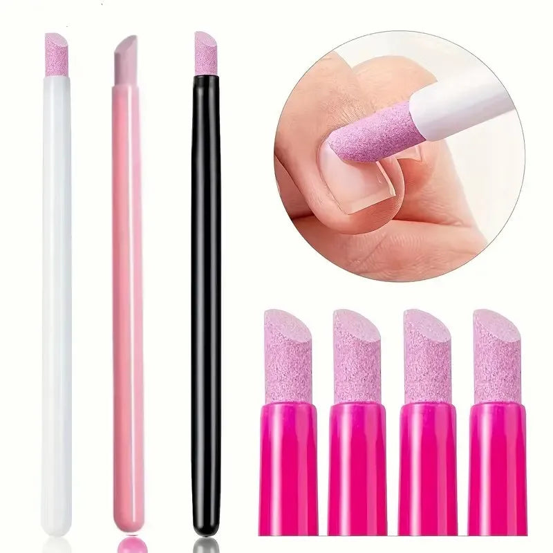 Professional Nail Sanding File Cuticle Pusher Pen Shape Nail Surface Clean Pumice Stone Stick