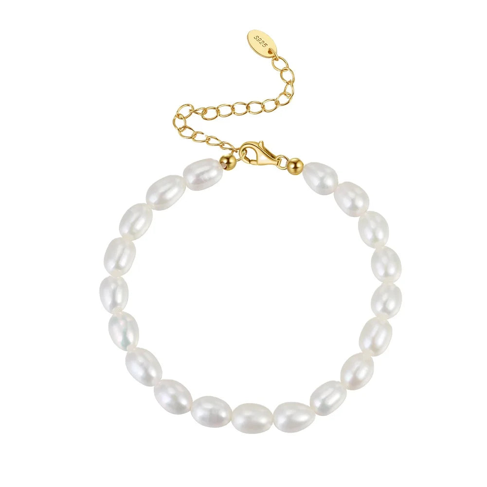 RINNTIN GPB11 Fine Jewelry 925 Silver Bracelet 14K Gold Plated Natural Baroque Freshwater Pearls Bracelets for Women