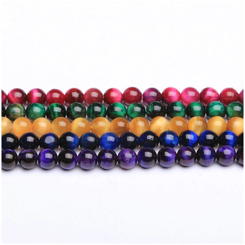 6mm 8mm 10mm 12mm High Quality Loose Round Purple Blue Green Pink Tiger Eye Color Stone Bead for  Bracelet Jewelry Making