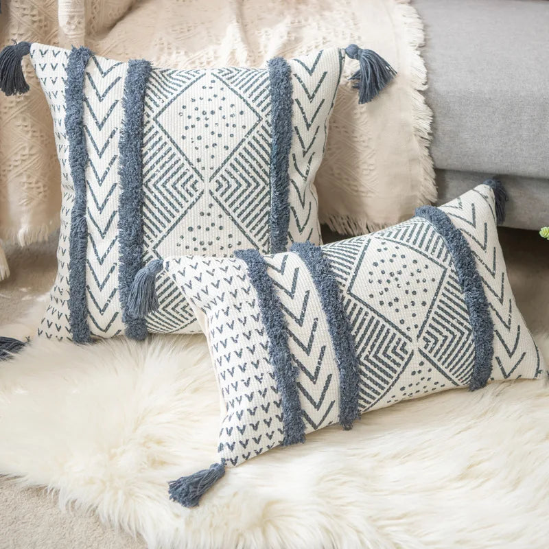 Amity Tufted Cushion Cover Tassels Boho Embroidery Bohemian Moroccan Cushion Cover Hotel Room Sofa Decorative Waist Throw Pillow