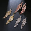 Elegant Zirconia Dangle Long Earring for Women Luxury Silver Color Cubic Zircon Large Earrings Bridal Wedding Jewelry Gift