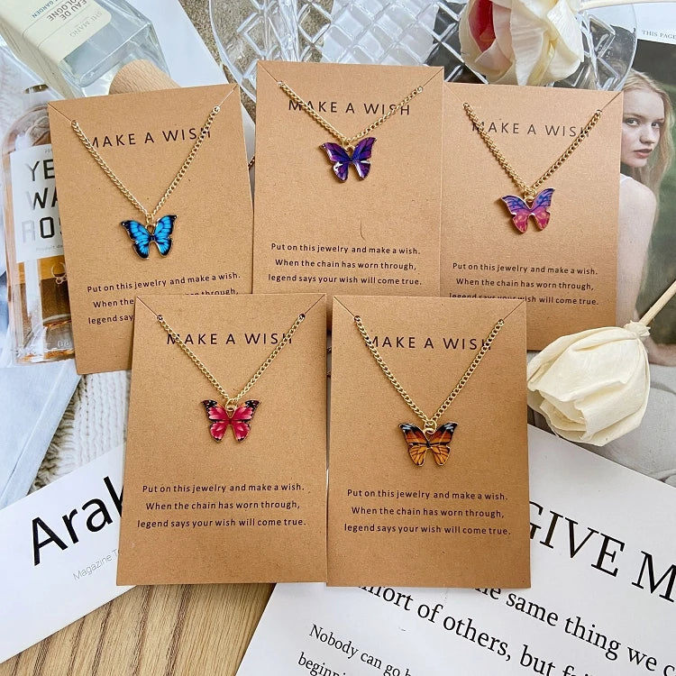 G394 Bohemian Alloy Butterfly Pendant Necklace Collarbone Chain Make a Wish Butterfly Necklace