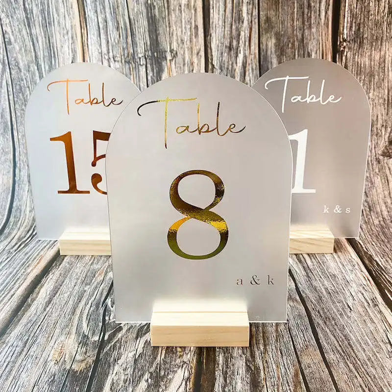 Luxury Personalized Banquet Frosted Rose Gold Flower Restaurant Place Card Acrylic Wedding Table Number Signs