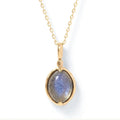 2023New Simple Single Gem Natural Labradorite Japanese Retro StyleS925Silver Plating14KGold Necklace