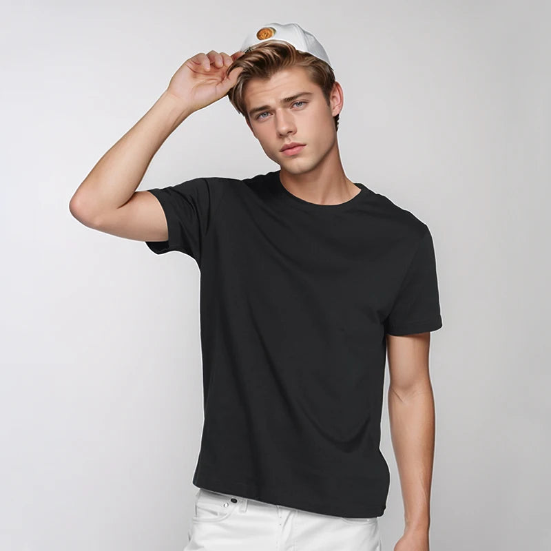 High Quality 100%Cotton Solid Color 220gsm Blanks Cotton T Shirt Custom Printed Plain Round Neck TShirt Graphic T Shirts