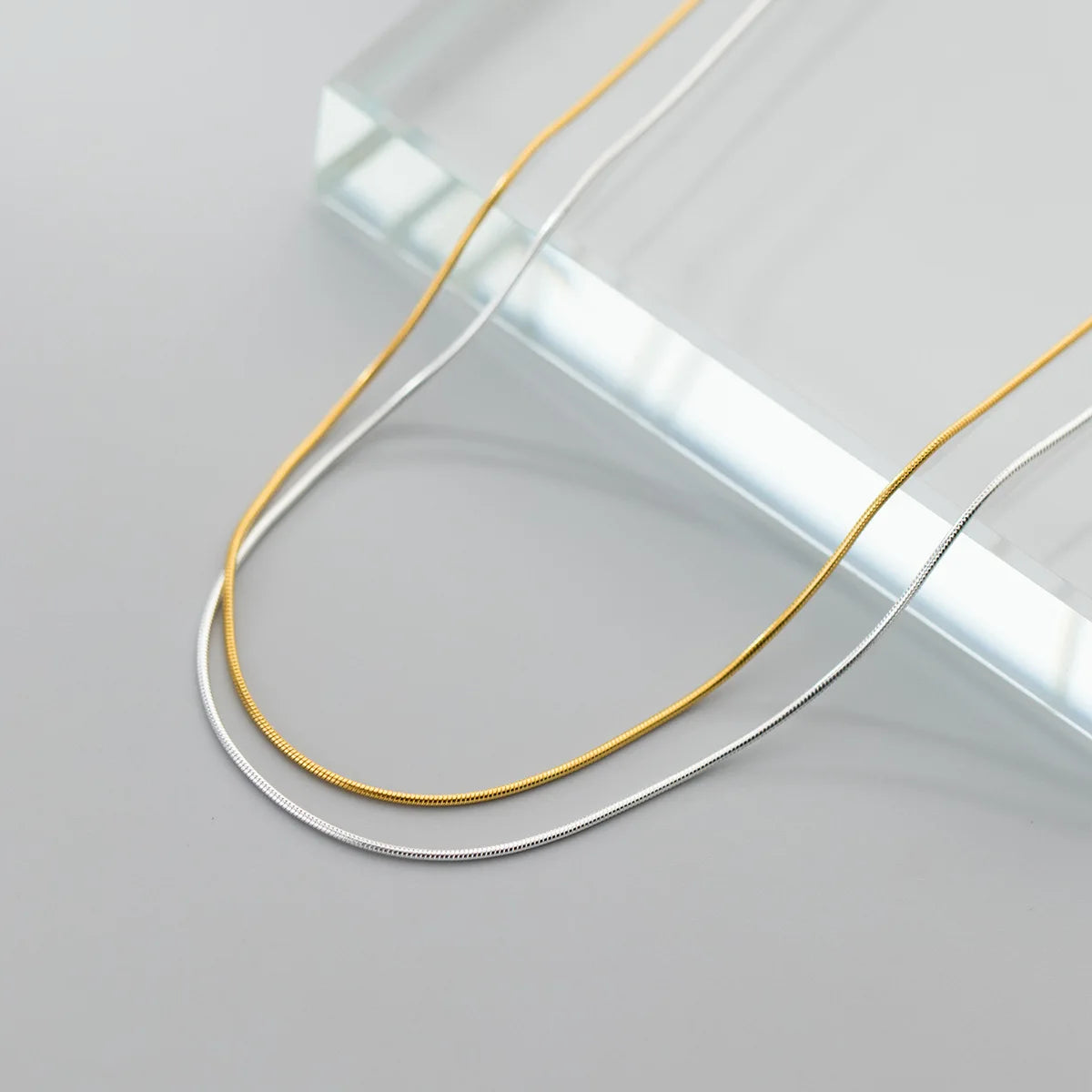 Minimalist Jewelry 925 Sterling Silver Snake Bone Gold Plated Necklaces Thin Chains for Women