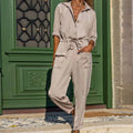 Autumn New Style Suit Fashion Simple Bodysuit Pocket Lace up Solid Pants Shirt Bodysuit