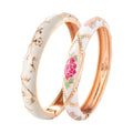 Daili Wholesale Women's Fashion Bangles Set 2 PCS White Bamboo Flowers Cloisonne Bangles with Gold Plating Zinc Alloy Bracelets