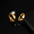 18k Oro Ajustables Acero Inoxidable Pareja Matrimonio Diamante Anillo De Compromiso