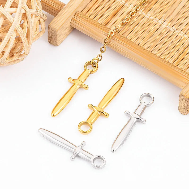 Wholesale 18K Gold Plated Stainless Steel Small Sword Pendant Charm for Necklace Earring DIY Making Non Tarnish Jewelry Finding