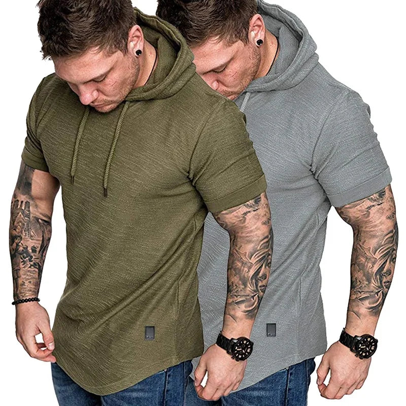 Mens Cool Hoodies Pullover Hooded T Shirt Athletic Wear Sports Streetwear Running Top Summer Sweatshirt Short Sleeve Hoodie