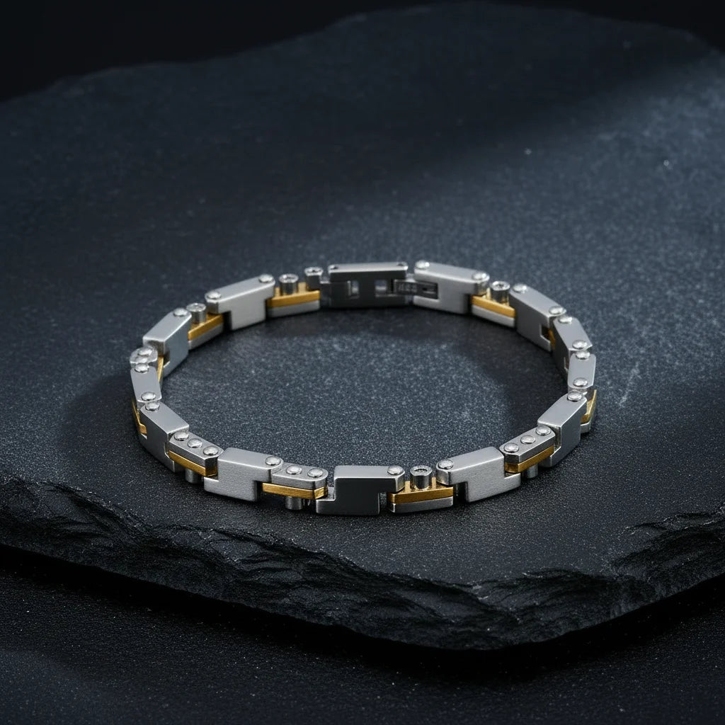 Watchband Link PVD IP Rose Gold Plated 316L Stainless Steel Men Bracelets Bangle Custom logo Stylish Mens Bracelet with Clasp