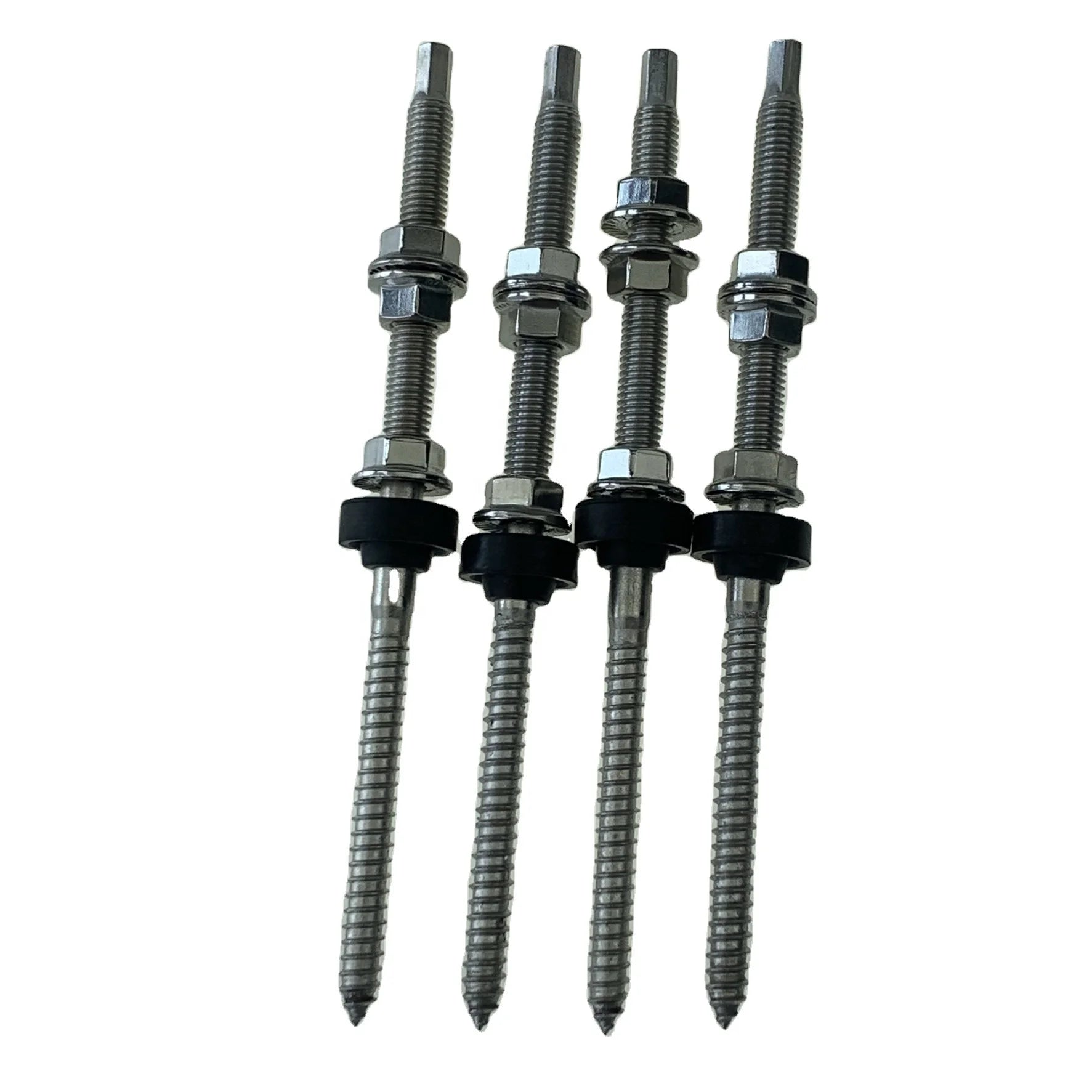 M12*400 Stainless Steel 304 Double Thread Wood Bolt with Nut/Rubber Pad Machine for Iron and Cement-Plain Finish