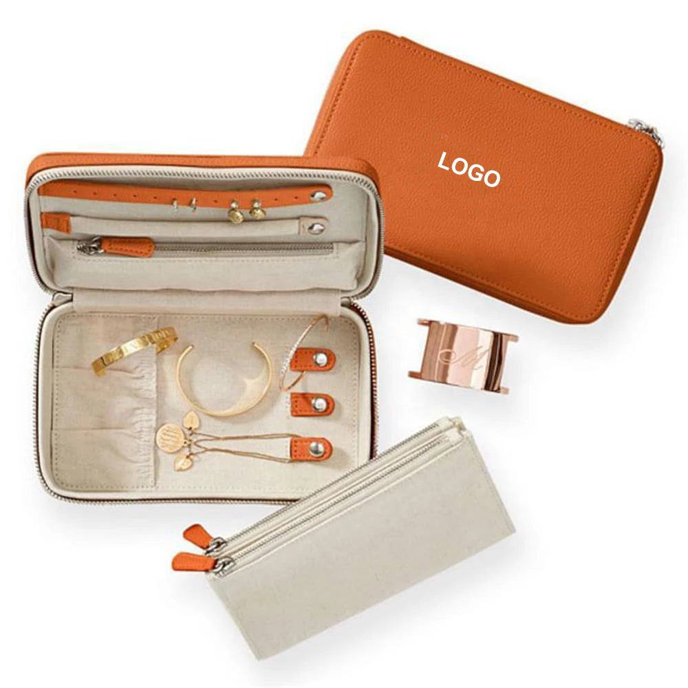 Portable Leather Small Jewelry Travel Organizer Necklace Earrings Ring Storage Travel Jewelry Box