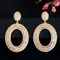 Fancy Full Cubic Zirconia Paved Glitter Yellow 18k Gold Color Big Round Dangle Drop Earrings for Women Bridal Wedding Jewelry