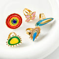 Fashion Bohemian Colorful Dripping Oil Water Drop Flower Sun Shape 18K Gold Plated Stainless Steel Ring for Women's Factory