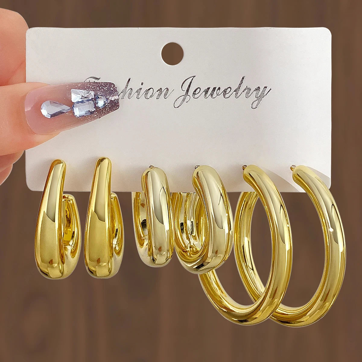 3Pcs/Set Punk Style Gold Color Metal Big Circle Hoop Earrings Set for Women Jewelry