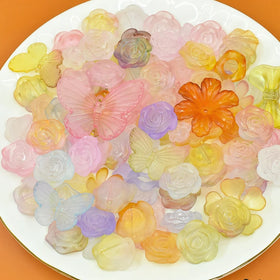 Gradient Color Butterfly Rose Bowknot Frosting Acrylic Beads Pendant Charms for Diy Jewelry Craft Making Bracelets Necklace