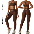 Workout High Quality 2 Piece Set Clothing Sexy Straps Sports Bra With High Waist Butt Lift Leggings Women Gym Fitness Yoga Sets