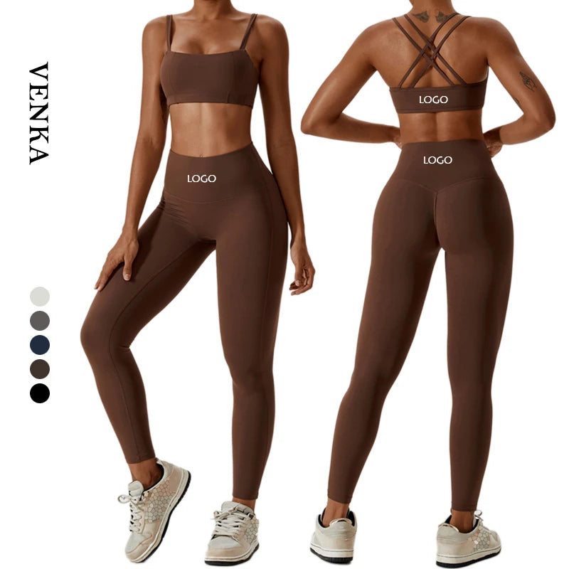Workout High Quality 2 Piece Set Clothing Sexy Straps Sports Bra With High Waist Butt Lift Leggings Women Gym Fitness Yoga Sets