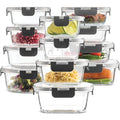 24-Piece Superior Glass Food Storage Containers Set Newly Innovated Hinged Locking Lids 100% Leakproof BPA Free Kitchen