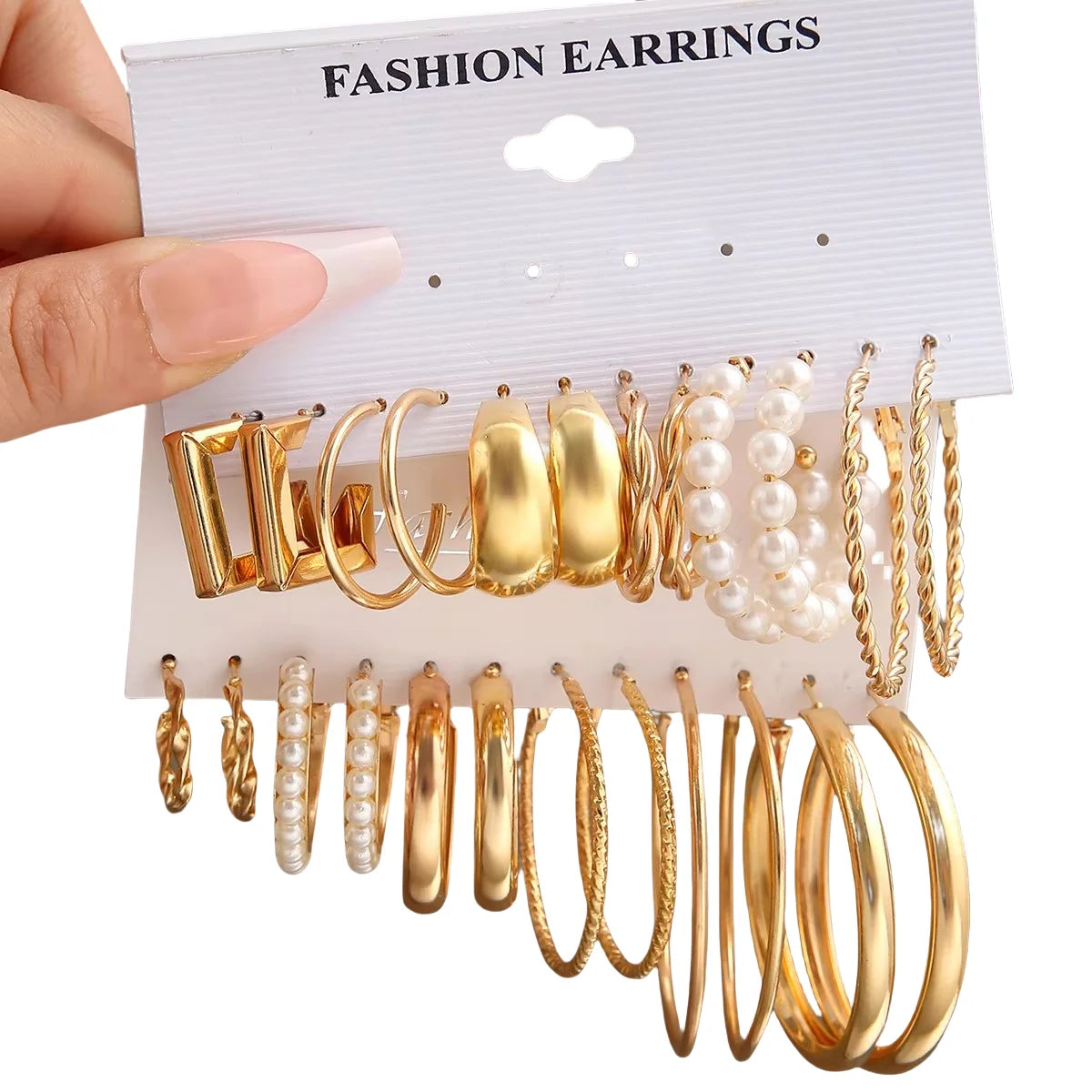 Customize Wholesale Trendy Pearl Metal Gold Women Fashion 6 Pairs Set Jewelry Stud Hoop Earrings