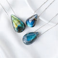 Natural Labradorite Water Drop Pendant Quartz Crystal Stone Necklace Healing Women Jewellery