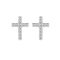 Hot Fashion Simple 925 Sterling Silver Cross-Shaped Stud Earrings with CZ Zircon Crystal for Women and Girls