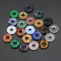 Donut Shape Natural Gemstone Pendant Disc Charms Energy Healing Stone Decorations Bulk for Jewelry Making Hole 6mm