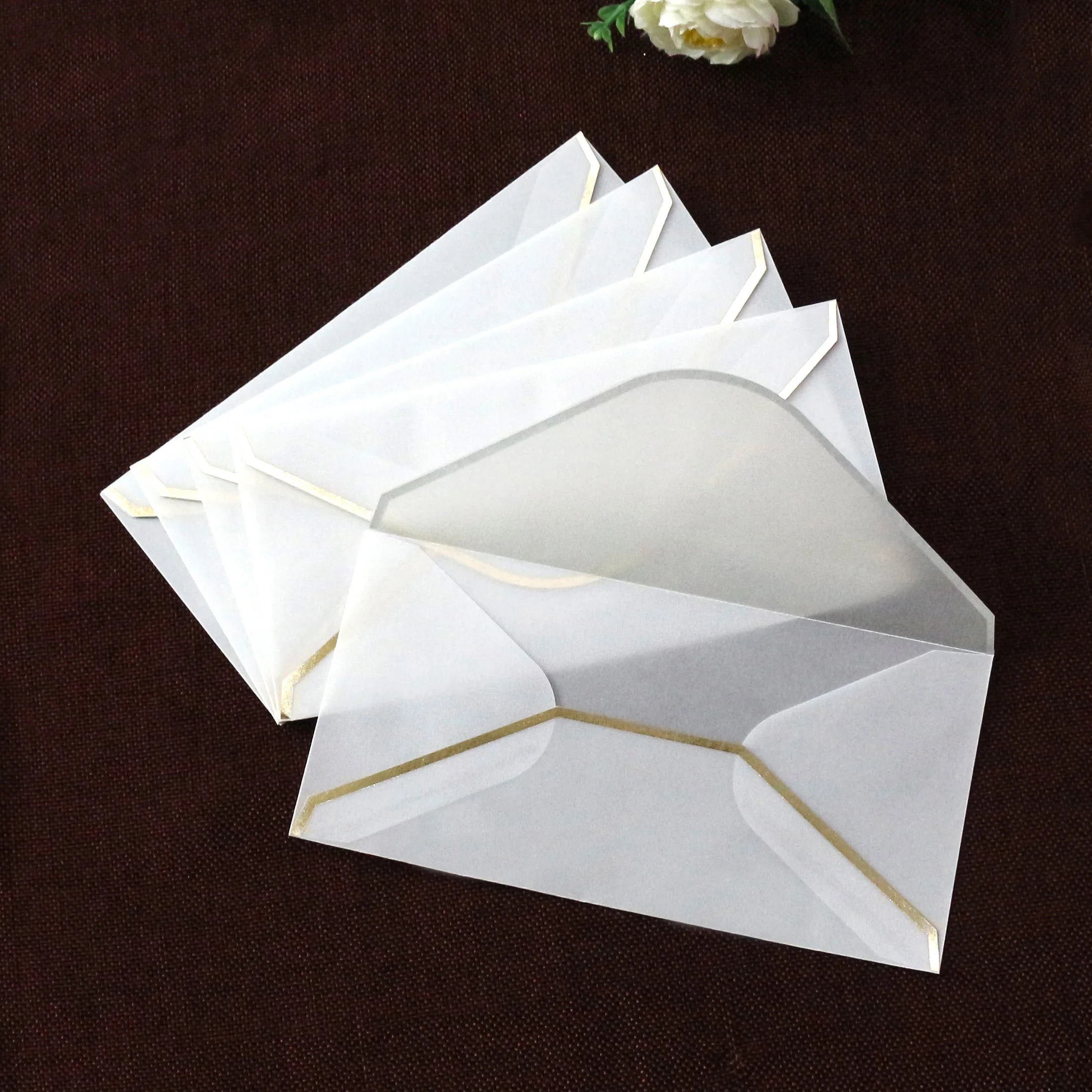 Personalized Wedding Vellum Envelope With Gold Foiling Line