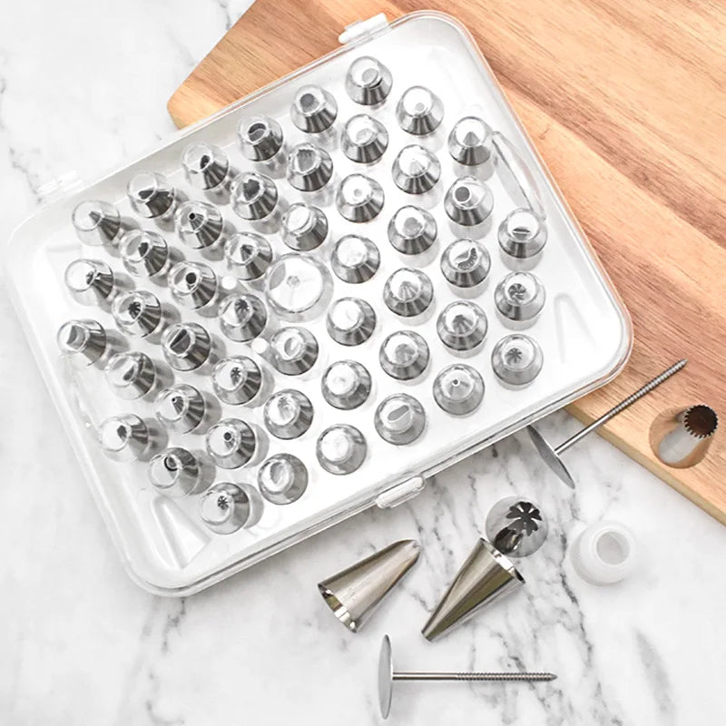 55 Pcs Reusable Stainless Steel Nozzle Tool Set DIY Pastry Cookie Cake Dessert Cream Decorating Tools with Storage Box