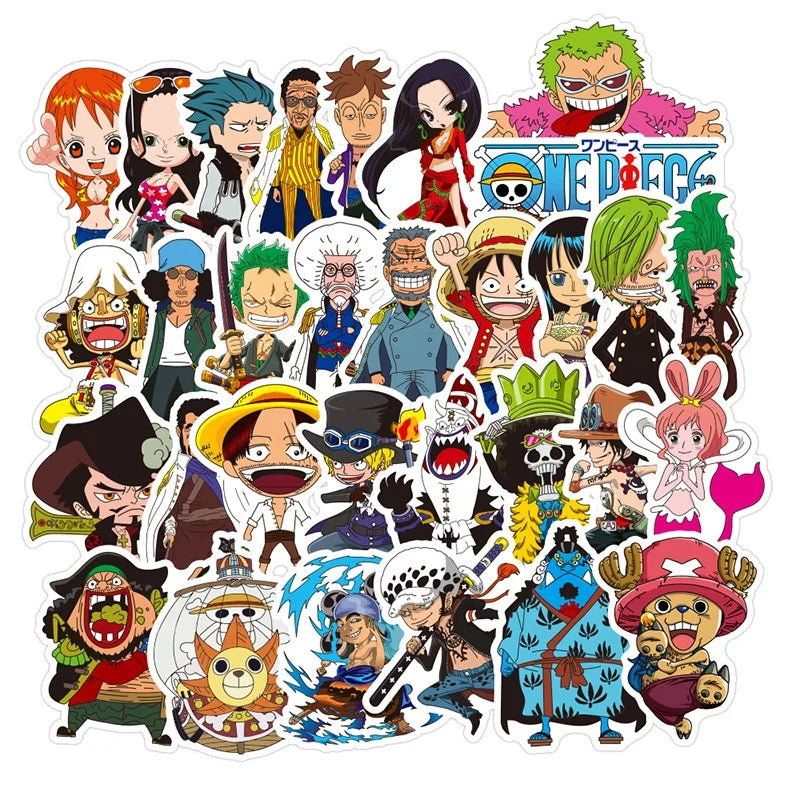 48Pcs One Piece Japan Cartoon Children Sticker for Promotion Gifts Toy Luggage Laptop Anime Stickers
