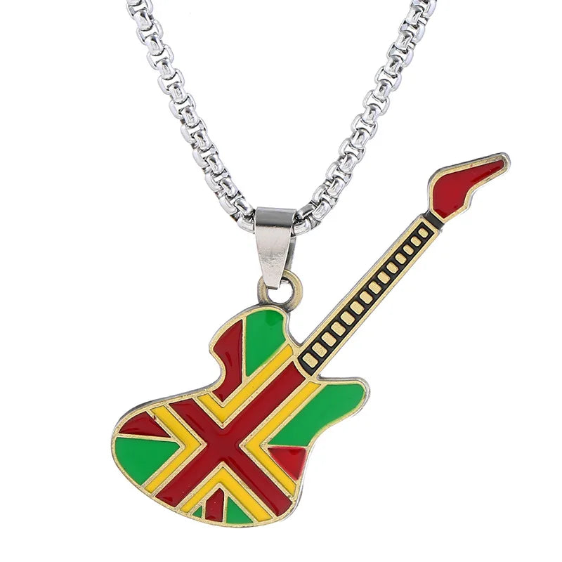 New Fashion Men's Stainless Steel Chain Necklace with Alloy Guitar Pendant for Weddings and Parties Men's & Women's Jewelry