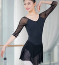 Cheap Wholesale Good Quality Mesh Sleeve Women Ballet Dance Adult Leotard with Skirt