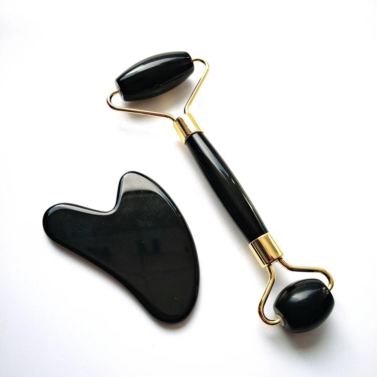 HZ 2025 Good Price Skin Roller Jade Genuine Benefits Obsidian Jade Roller Set for Scrape Therapy Quartz Stone