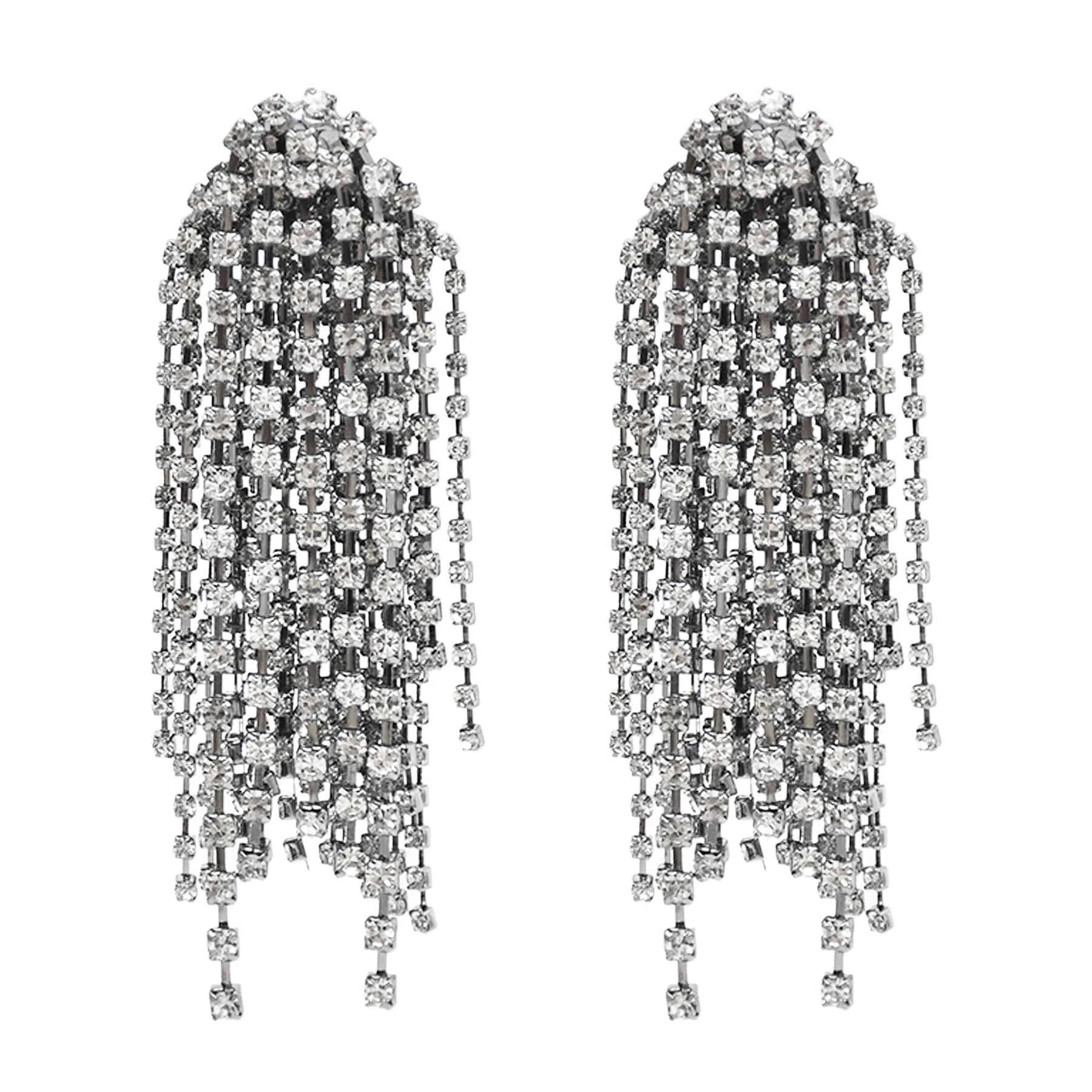 Luxury Crystal Rhinestone Long Tassel Drop Earrings for Women Lady Night Club Party Wedding Jewelry Gift