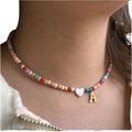 Diy Stainless Steel A-Z Initial Letter Charm Necklace Link Chain Colorful Natural Stone Beads Shell Heart Christian Religious
