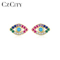 2026 CZCITY Eyering Jewelry Tiny Stud Multicolor Sterling Zircon Colorful CZ for Woman Eye Earring