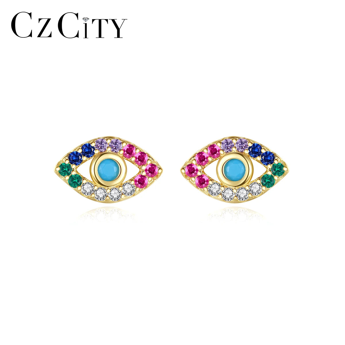 2026 CZCITY Eyering Jewelry Tiny Stud Multicolor Sterling Zircon Colorful CZ for Woman Eye Earring