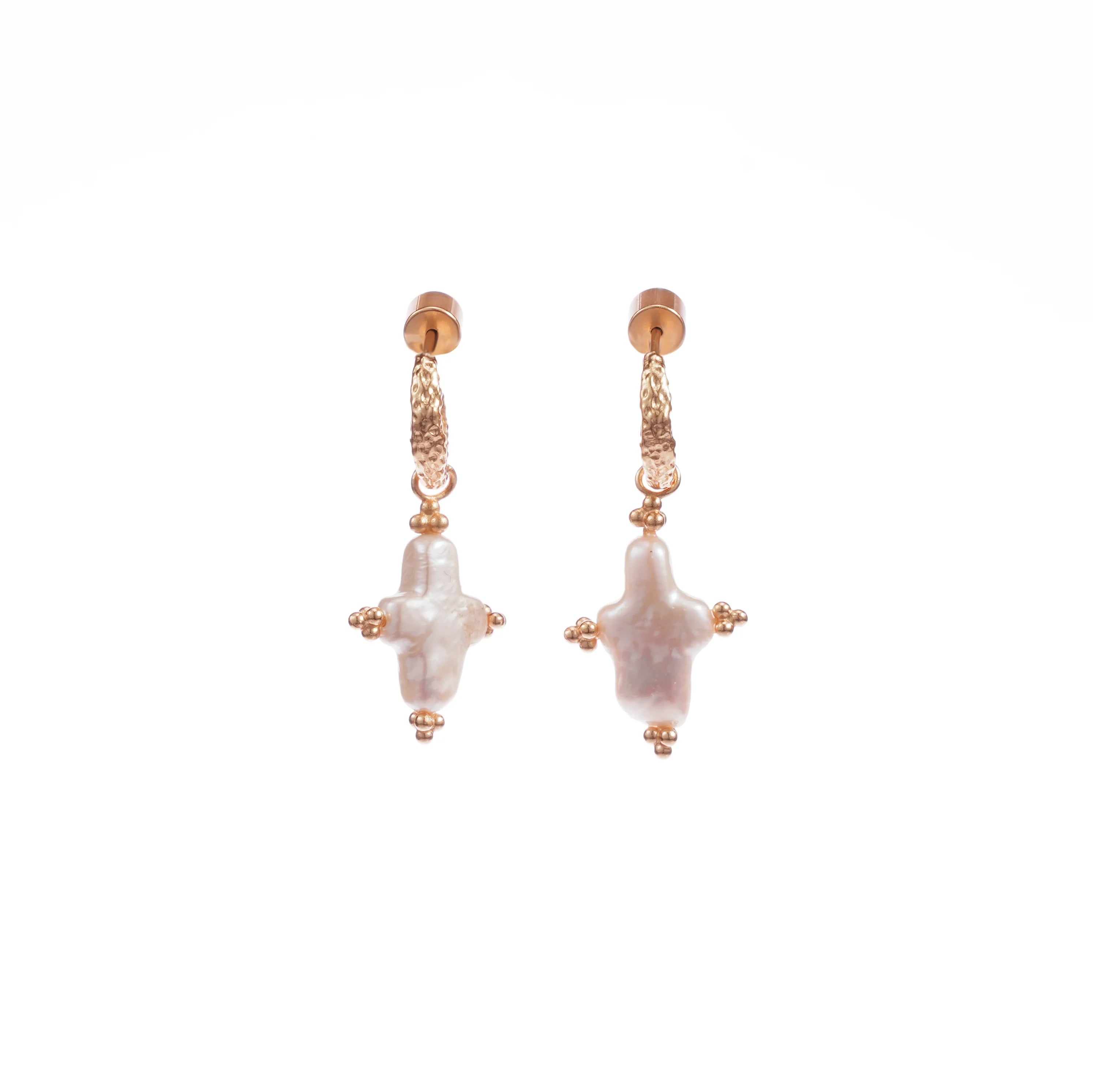 Luxury Vintage Real Gold Plated Brass Baroque Pearl Cross Shape GDTC Certified Drop Earrings Women's Engagement