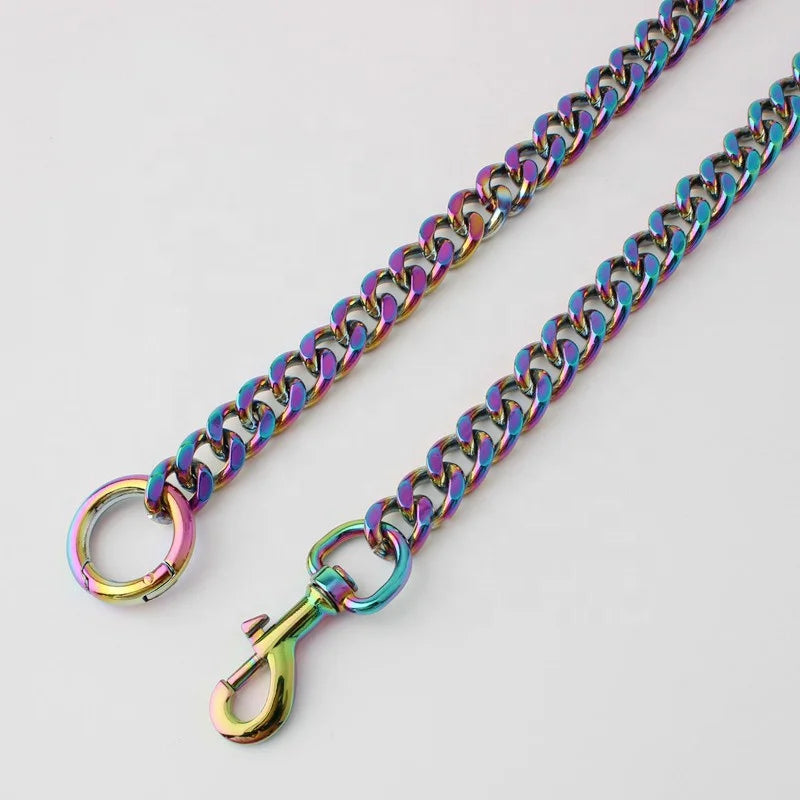 Nolvo World 45cm-130cm Iridescent rainbow 13mm Aluminum Sweater Chain Purse Handle Metal Curb Chain Rings Round Carabiner Chains
