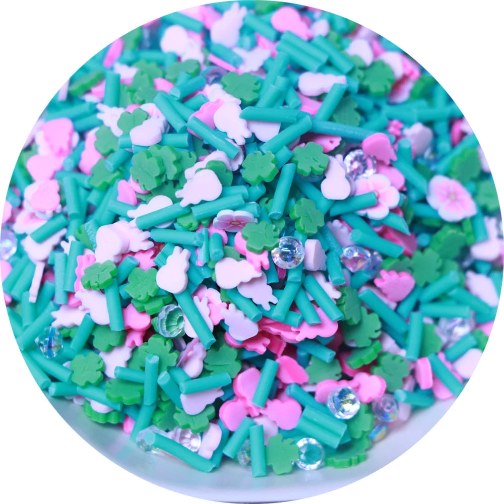 Mix Design Green Hats Four Leaf Clover Flower Clay Slices Mixed Candy Sprinkles for Patrick's Day Slime Crafts Filling