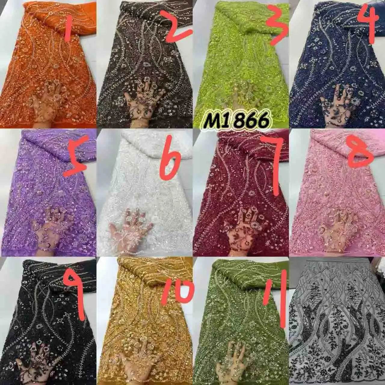 Handmade Heavy Beaded Lace Sequins Embroidered Luxury Wedding Party Beaded Lace Fabric