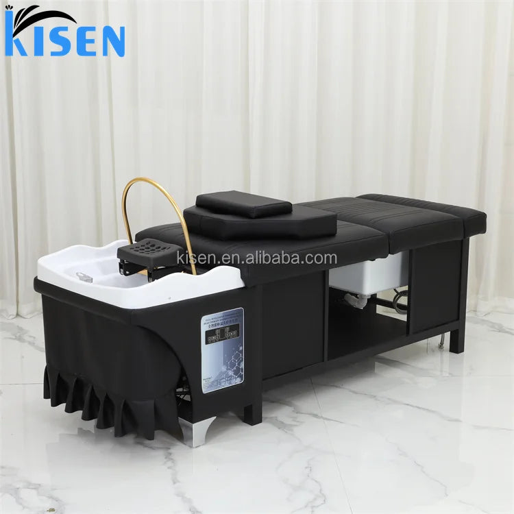 Kisen Latest Modern Thai Flush Head Therapy Wash Basin Spa and Hair Salon Shampoo Bowl Chair Bed with Foot Soak Bowl on Sale