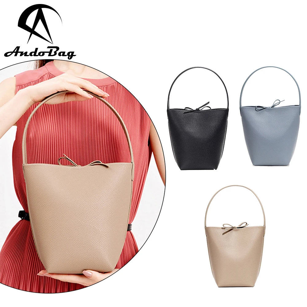 AndoBag Single Shoulder Underarm Bag for Women Large Capacity Fashion Genuine Cow Leather Female Bucket Tote Bags 2312