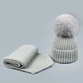 Ladies Winter Warm Knitted Wool Hats Real Fox Raccoon Fur Pom Pom Scarf Ski Muffler Beanie Set for Beach Business for Women