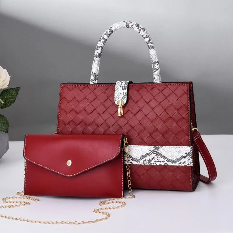 New Trendy PU Leather Women Handbag Serpentine Quilted Bags Ladies Shoulder Crossbody Hand Bag Set