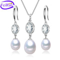 FEIRUN White Drop 8mm Wholesales 925 Sterling Silver Necklace Earring Sets Fashion Style Jewelry
